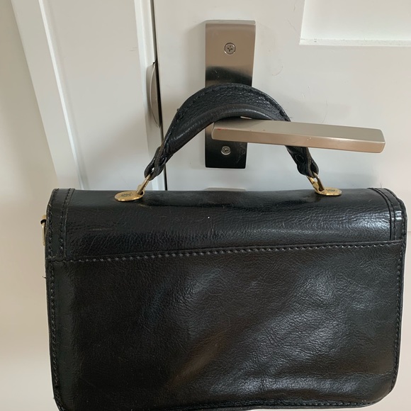 Vntage 70s Pebbled Leather Satchel Accordion Black - Picture 6 of 7